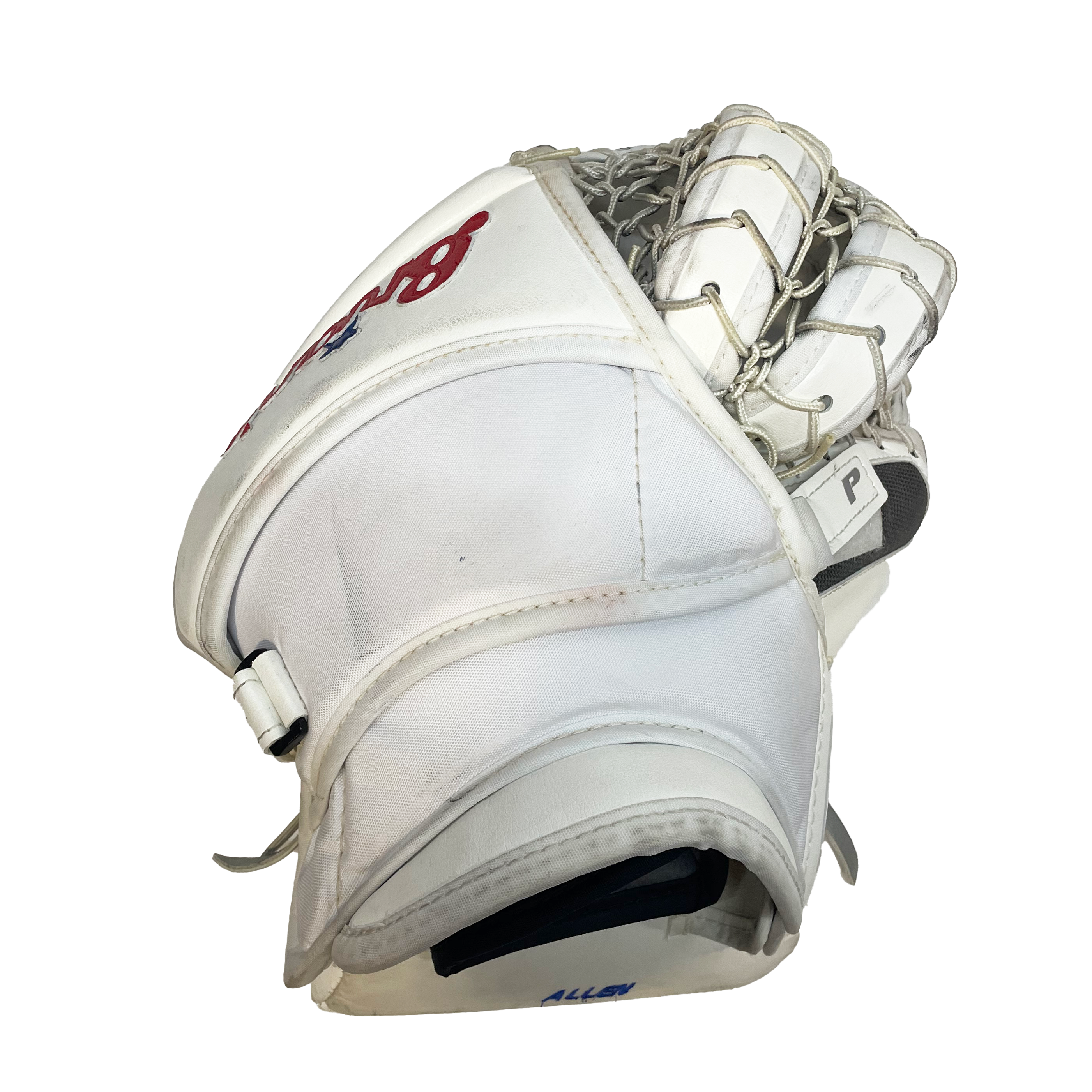 Brians Optik 2 - Gant de gardien Jake Allen NHL Pro Stock d'occasion - Canadiens de Montréal (blanc/rouge/bleu)
